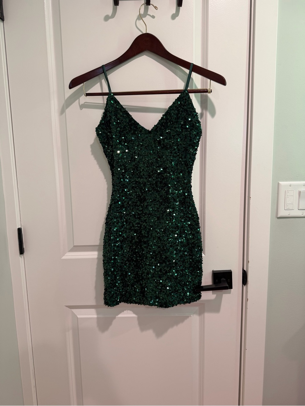 Windsor Emerald Green Sequin Spaghetti-Strap Mini Dress